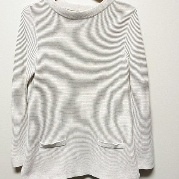 Sweaters - Women's Cream and Gold Ribbed Pullover Knit Sweater